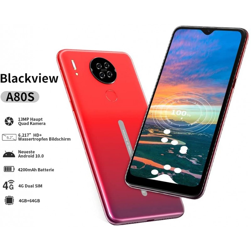Blackview A80 Plus Rouge – 64 Go + 10 Go RAM, Pour Pièces (bloqué Google)